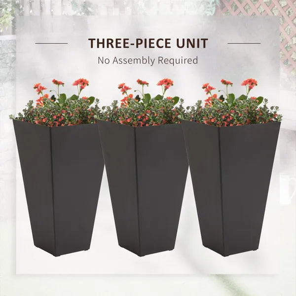 Outsunny 28 Inch Tall Plastic Planters Set of 3 Square Flower Pots Brown - product image 4