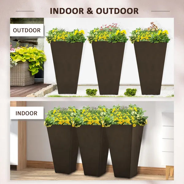 Outsunny 28 Inch Tall Plastic Planters Set of 3 Square Flower Pots Brown - product image 6