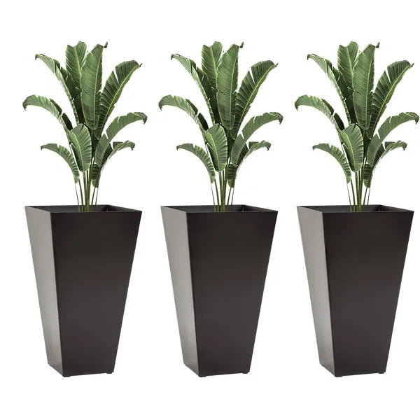 Outsunny 28 Inch Tall Plastic Planters Set of 3 Square Flower Pots Brown - product image 1