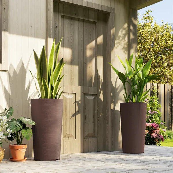 29 Inch Outdoor Planter, Set of 2 Plastic Flower Pots, Weather and UV Resistant Stackable Large Planters, Brown - product image 10