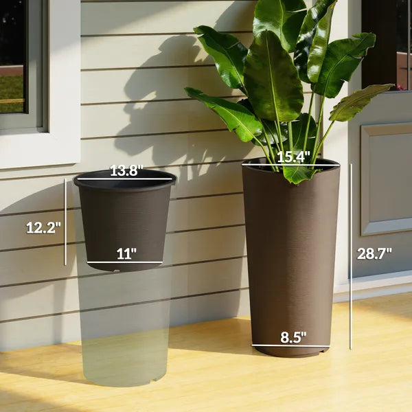 29 Inch Outdoor Planter, Set of 2 Plastic Flower Pots, Weather and UV Resistant Stackable Large Planters, Brown - product image 3