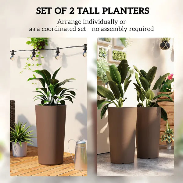 29 Inch Outdoor Planter, Set of 2 Plastic Flower Pots, Weather and UV Resistant Stackable Large Planters, Brown - product image 4