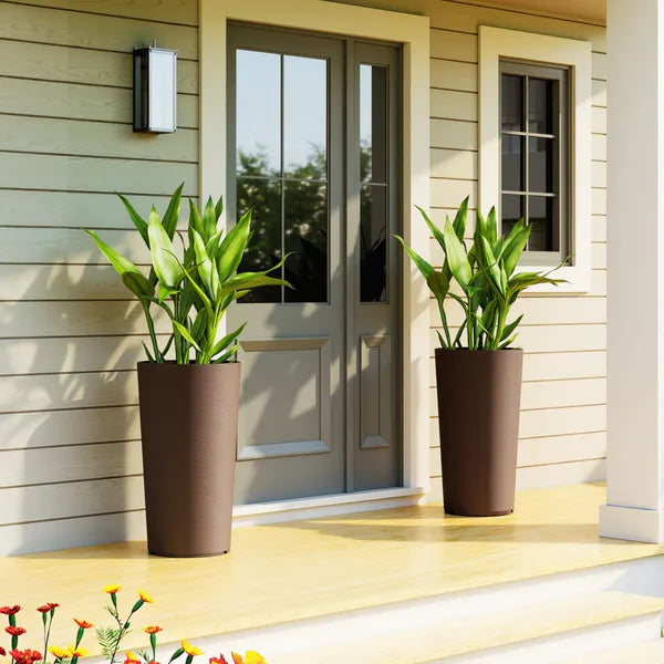 29 Inch Outdoor Planter, Set of 2 Plastic Flower Pots, Weather and UV Resistant Stackable Large Planters, Brown - product image 8
