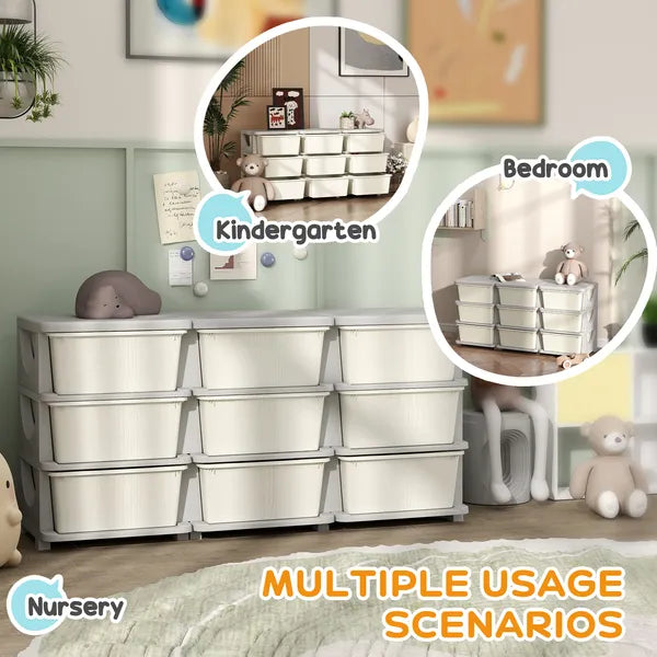 Qaba 3-Tier Kids Storage Unit with 9 Drawers Cream White - product image 5