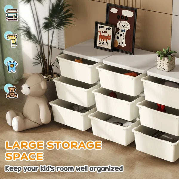 Qaba 3-Tier Kids Storage Unit with 9 Drawers Cream White - product image 4