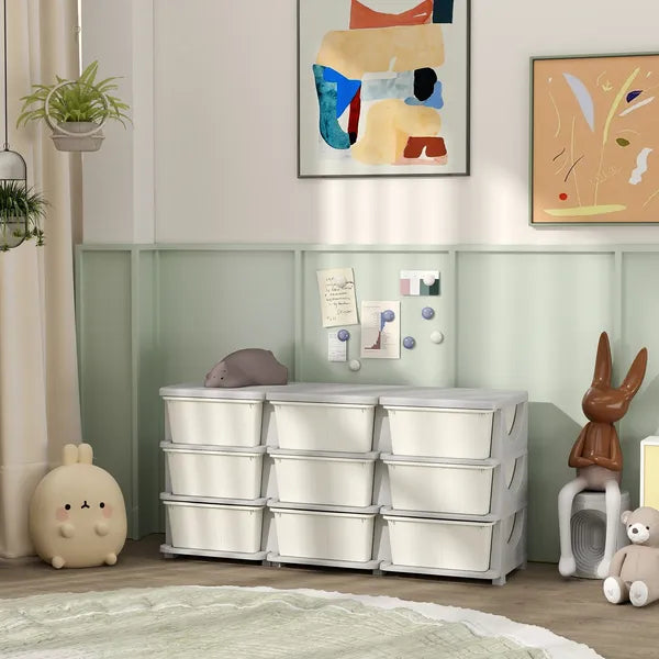 Qaba 3-Tier Kids Storage Unit with 9 Drawers Cream White - product image 10