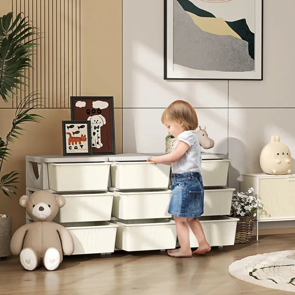 Qaba 3-Tier Kids Storage Unit with 9 Drawers Cream White - product image 2