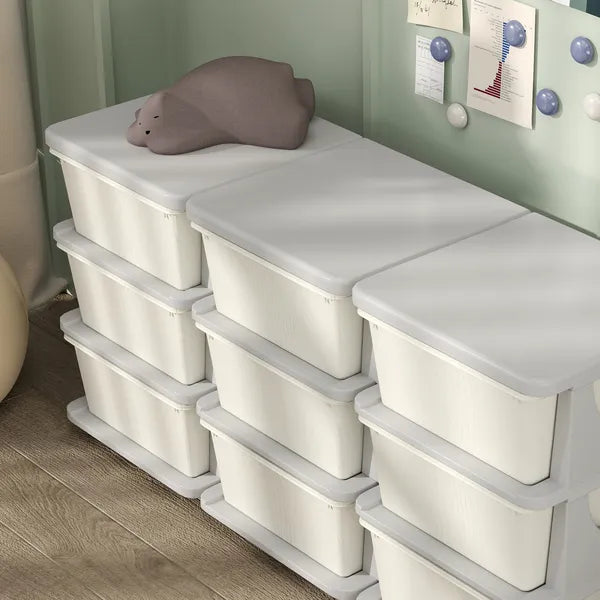 Qaba 3-Tier Kids Storage Unit with 9 Drawers Cream White - product image 9