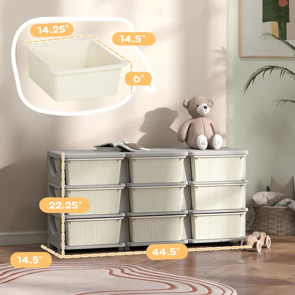 Qaba 3-Tier Kids Storage Unit with 9 Drawers Cream White - product image 3