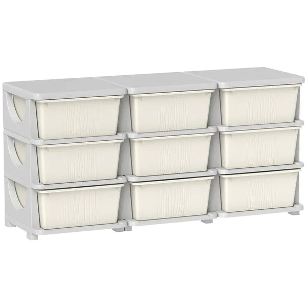 Qaba 3-Tier Kids Storage Unit with 9 Drawers Cream White - product image 11
