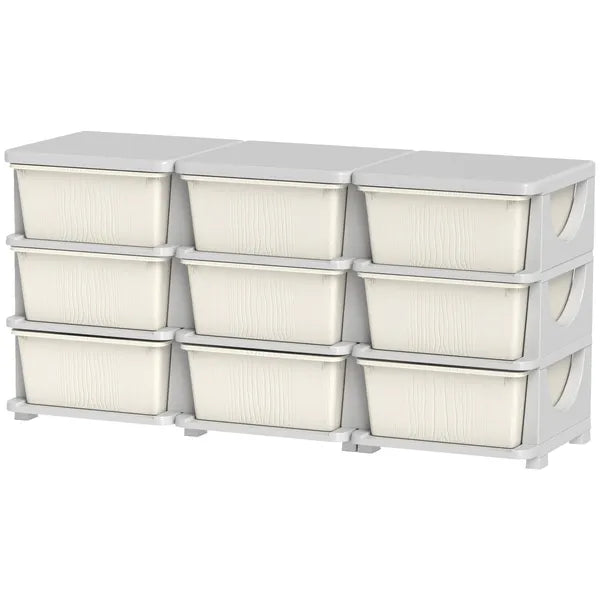 Qaba 3-Tier Kids Storage Unit with 9 Drawers Cream White - product image 1