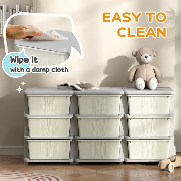 Qaba 3-Tier Kids Storage Unit with 9 Drawers Cream White - product image 6