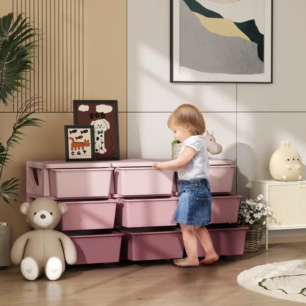 Qaba 3-Tier Kids Storage Unit with 9 Drawers Pink - product image 2