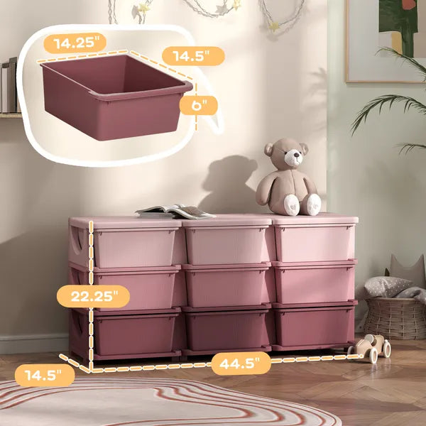Qaba 3-Tier Kids Storage Unit with 9 Drawers Pink - product image 3