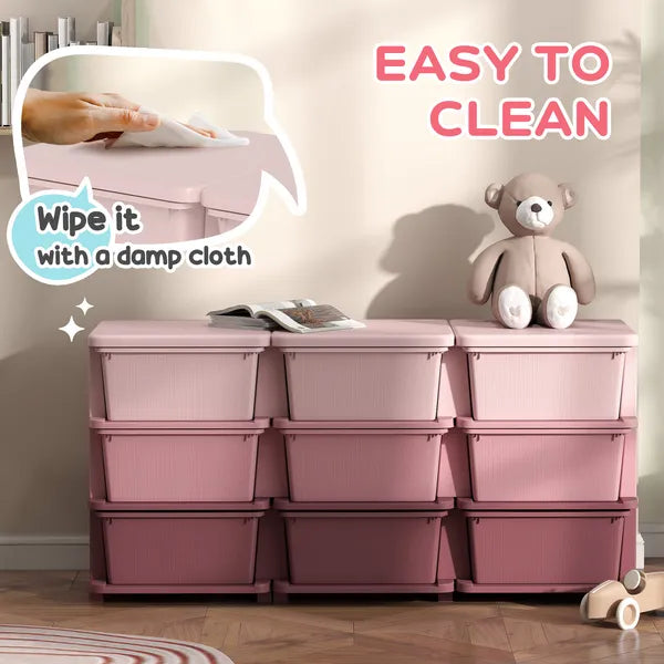 Qaba 3-Tier Kids Storage Unit with 9 Drawers Pink - product image 6