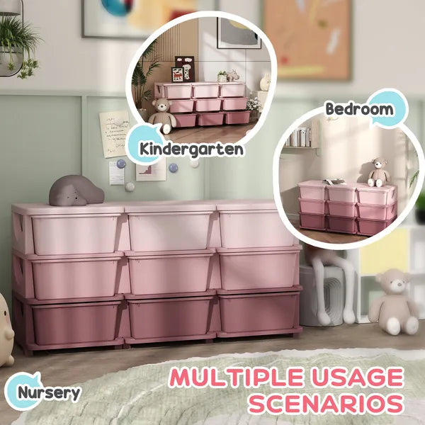Qaba 3-Tier Kids Storage Unit with 9 Drawers Pink - product image 5