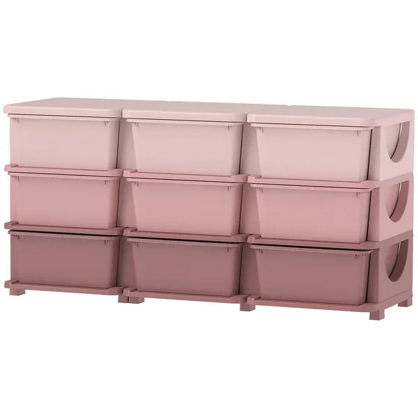 Qaba 3-Tier Kids Storage Unit with 9 Drawers Pink - product image 1