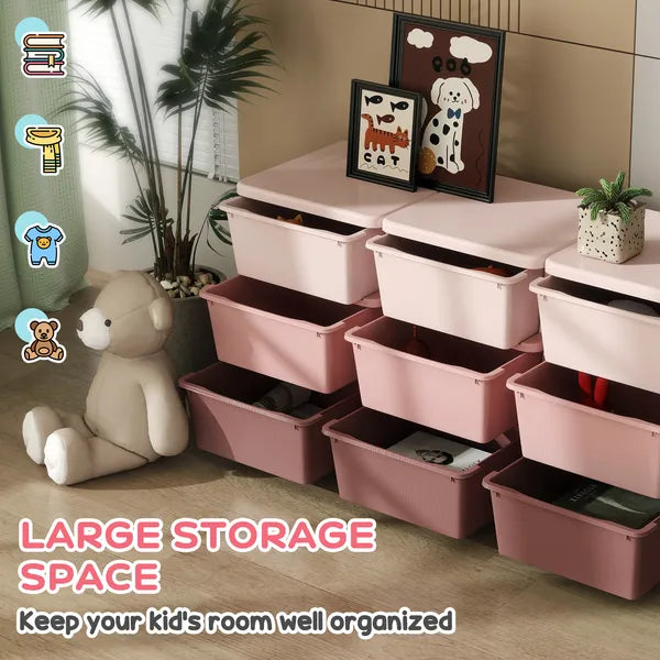 Qaba 3-Tier Kids Storage Unit with 9 Drawers Pink - product image 4