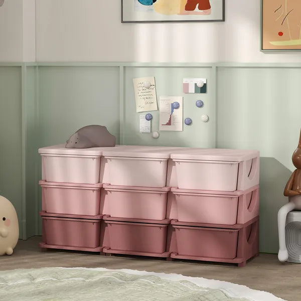 Qaba 3-Tier Kids Storage Unit with 9 Drawers Pink - product image 10