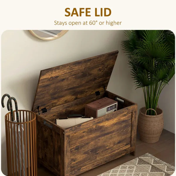 29.9" Wooden Storage Trunk Rustic Brown with 2 Safety Hinges Side Handles Storage Chest for Playroom - product image 4