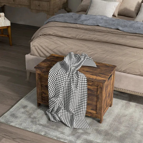 29.9" Wooden Storage Trunk Rustic Brown with 2 Safety Hinges Side Handles Storage Chest for Playroom - product image 10