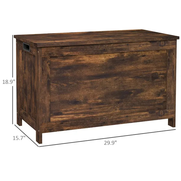 29.9" Wooden Storage Trunk Rustic Brown with 2 Safety Hinges Side Handles Storage Chest for Playroom - product image 3
