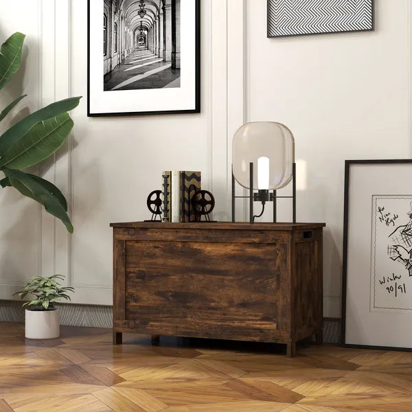 29.9" Wooden Storage Trunk Rustic Brown with 2 Safety Hinges Side Handles Storage Chest for Playroom - product image 8