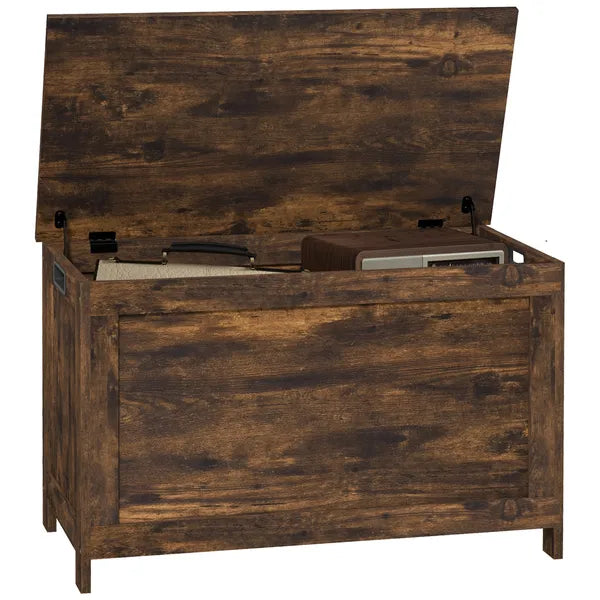 29.9" Wooden Storage Trunk Rustic Brown with 2 Safety Hinges Side Handles Storage Chest for Playroom - product image 11