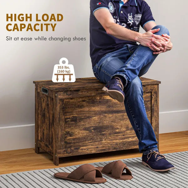29.9" Wooden Storage Trunk Rustic Brown with 2 Safety Hinges Side Handles Storage Chest for Playroom - product image 7