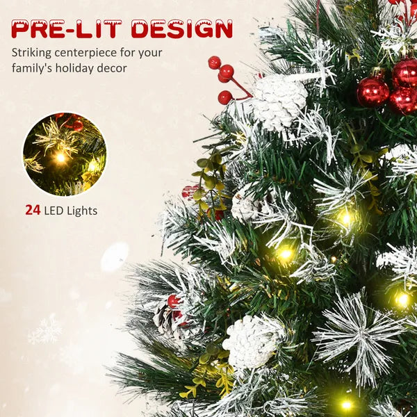 HOMCOM 2ft 2-Pack Outdoor Entryway Pre-Lit Artificial Christmas Tree Cordless with 70 Branches, LED lights, Red Berries, Pine Cones and Balls, Green - product image 5