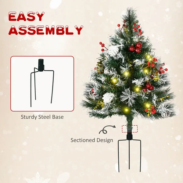 HOMCOM 2ft 2-Pack Outdoor Entryway Pre-Lit Artificial Christmas Tree Cordless with 70 Branches, LED lights, Red Berries, Pine Cones and Balls, Green - product image 9
