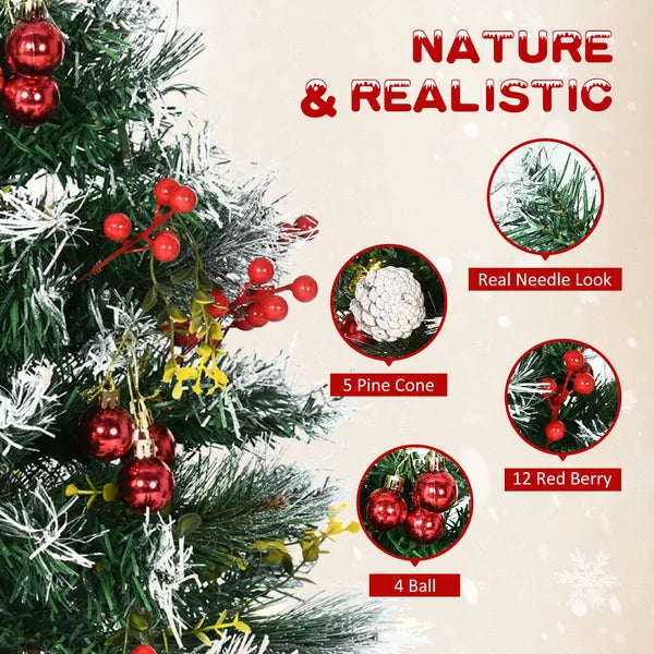 HOMCOM 2ft 2-Pack Outdoor Entryway Pre-Lit Artificial Christmas Tree Cordless with 70 Branches, LED lights, Red Berries, Pine Cones and Balls, Green - product image 6