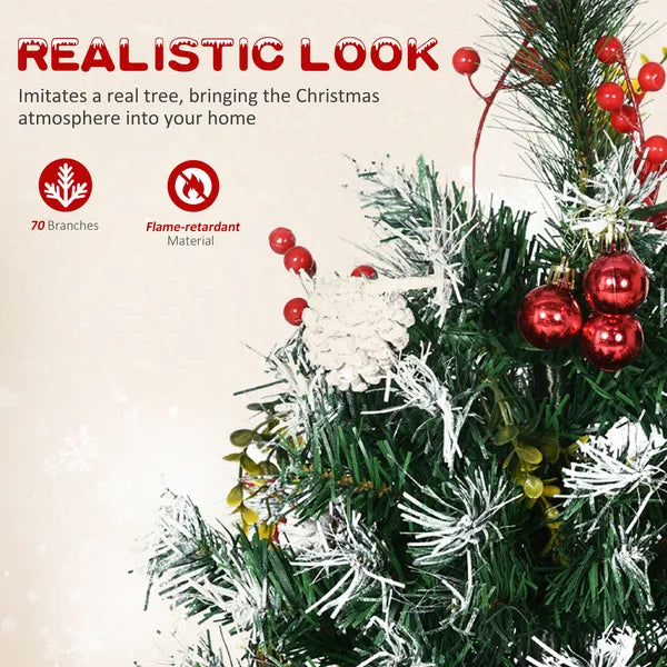 HOMCOM 2ft 2-Pack Outdoor Entryway Pre-Lit Artificial Christmas Tree Cordless with 70 Branches, LED lights, Red Berries, Pine Cones and Balls, Green - product image 8
