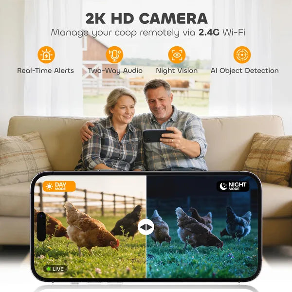 PawHut 2K HD AI Camera Automatic Chicken Coop Door with APP Remote Control, WiFi Solar Powered with 5200 mAh Large Battery - product image 5