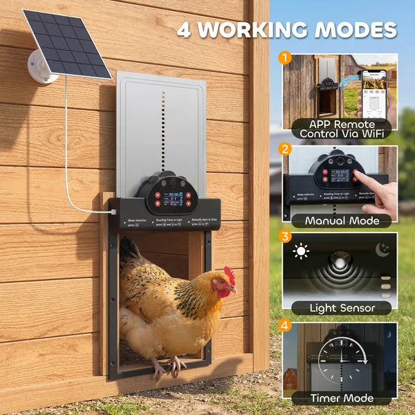 PawHut 2K HD AI Camera Automatic Chicken Coop Door with APP Remote Control, WiFi Solar Powered with 5200 mAh Large Battery - product image 4