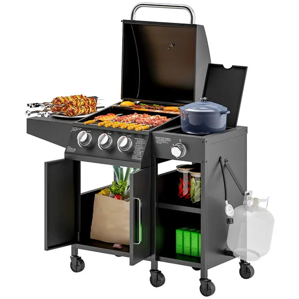 3 Burner Propane Gas Grill with Side Burner Barbecue Grill with Shelves, 37,000 BTU Output, 310 sq.in. Cooking Area - product image 11