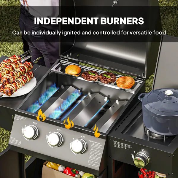 3 Burner Propane Gas Grill with Side Burner Barbecue Grill with Shelves, 37,000 BTU Output, 310 sq.in. Cooking Area - product image 6