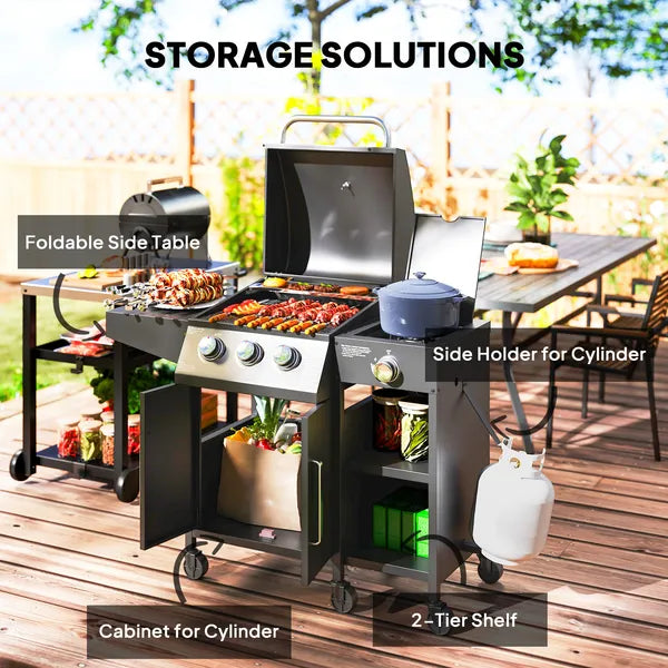 3 Burner Propane Gas Grill with Side Burner Barbecue Grill with Shelves, 37,000 BTU Output, 310 sq.in. Cooking Area - product image 5
