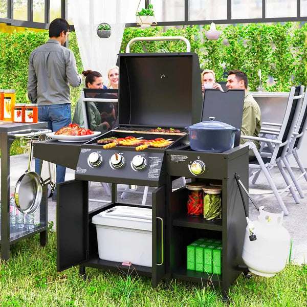 3 Burner Propane Gas Grill with Side Burner Barbecue Grill with Shelves, 37,000 BTU Output, 310 sq.in. Cooking Area - product image 2