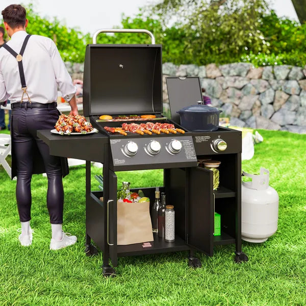3 Burner Propane Gas Grill with Side Burner Barbecue Grill with Shelves, 37,000 BTU Output, 310 sq.in. Cooking Area - product image 10