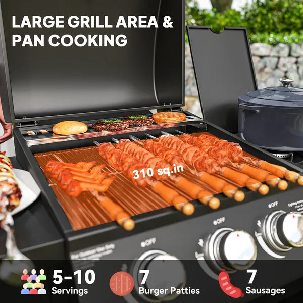 3 Burner Propane Gas Grill with Side Burner Barbecue Grill with Shelves, 37,000 BTU Output, 310 sq.in. Cooking Area - product image 4