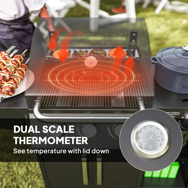 3 Burner Propane Gas Grill with Side Burner Barbecue Grill with Shelves, 37,000 BTU Output, 310 sq.in. Cooking Area - product image 7