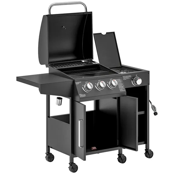 3 Burner Propane Gas Grill with Side Burner Barbecue Grill with Shelves, 37,000 BTU Output, 310 sq.in. Cooking Area - product image 1