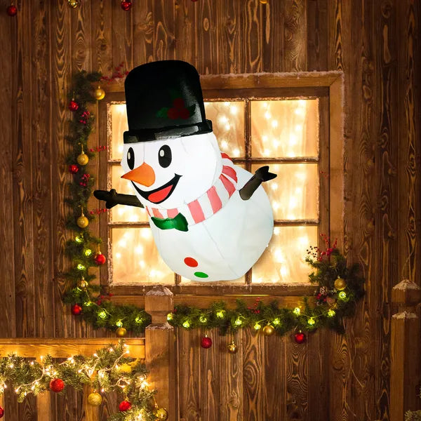 3 ft Inflatable Snowman, Lean Out from Window Outdoor Decoration with LED Lights, Blow-Up Outdoor Christmas Display for Party - product image 2
