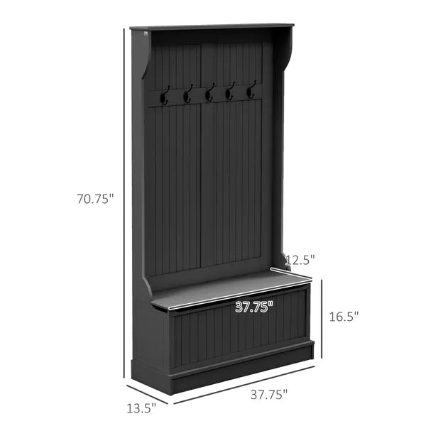 HOMCOM 3-In-1 Entryway Bench with Coat Rack, Hall Tree with Bench and Shoe Storage, 5 Hooks for Hallway - product image 3