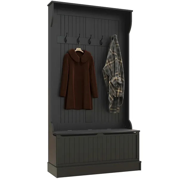 HOMCOM 3-In-1 Entryway Bench with Coat Rack, Hall Tree with Bench and Shoe Storage, 5 Hooks for Hallway - product image 11