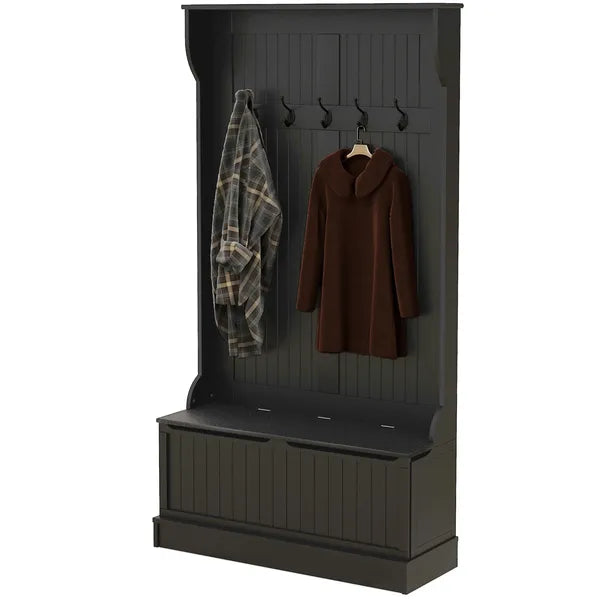 HOMCOM 3-In-1 Entryway Bench with Coat Rack, Hall Tree with Bench and Shoe Storage, 5 Hooks for Hallway - product image 1