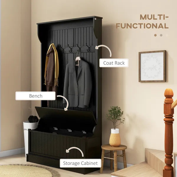 HOMCOM 3-In-1 Entryway Bench with Coat Rack, Hall Tree with Bench and Shoe Storage, 5 Hooks for Hallway - product image 4
