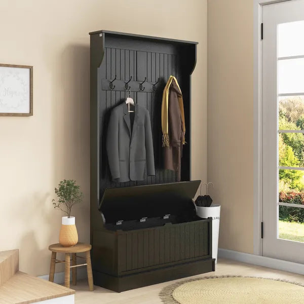 HOMCOM 3-In-1 Entryway Bench with Coat Rack, Hall Tree with Bench and Shoe Storage, 5 Hooks for Hallway - product image 10