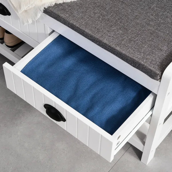 3-in-1 Hall Tree, Entryway Bench with Coat Rack, Shoe Rack, 2 Storage Drawers, 4 Hooks, Padded Seat, White - product image 8
